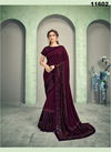 WINE Colour Latest Designer Fancy Party Wear Sequins Embroidery Heavy Silk Saree Collection 11602